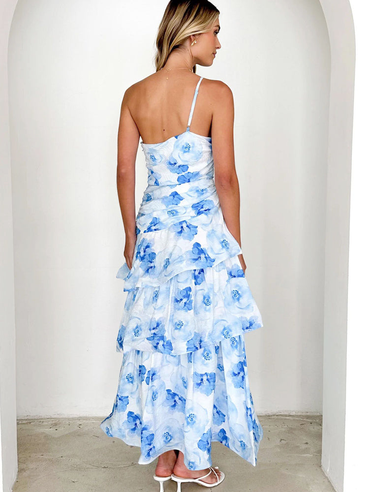 One-Shoulder Strappy Floral Print Dress Newgew Dresses