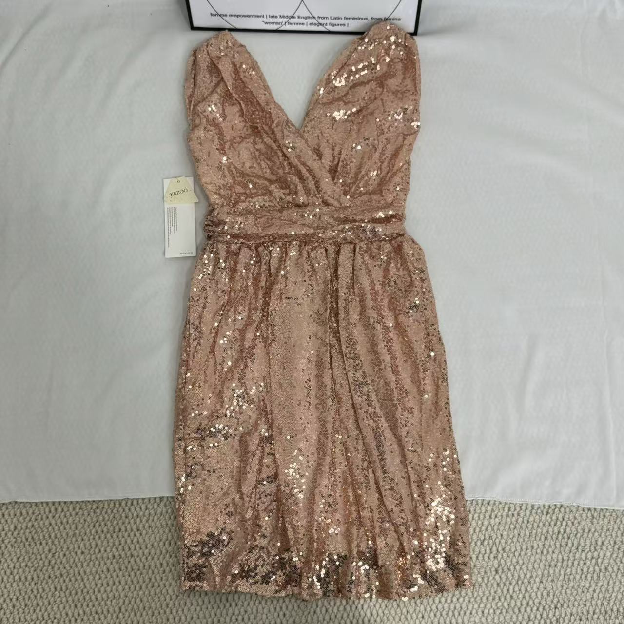 Sequined V-Neck Sleeveless Midi Dress PinTow