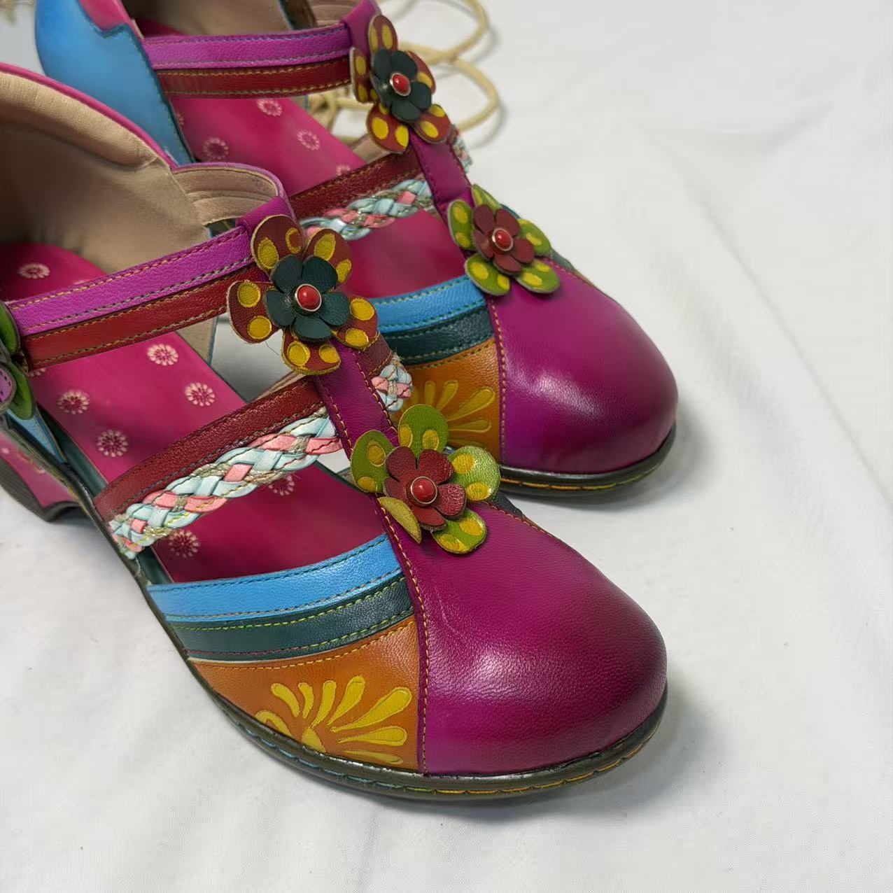Floral Color-Block Wedge Heels PinTow
