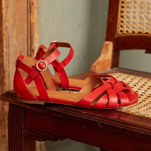 Crossed Strap Flats Adjustable Buckle Sandals NewGew