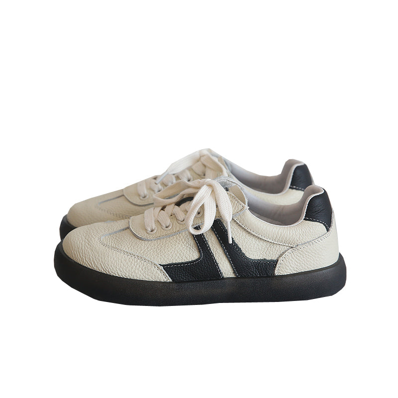 Women Retro Cowhide Patchwork Soft Sneakers Newgew Shoes