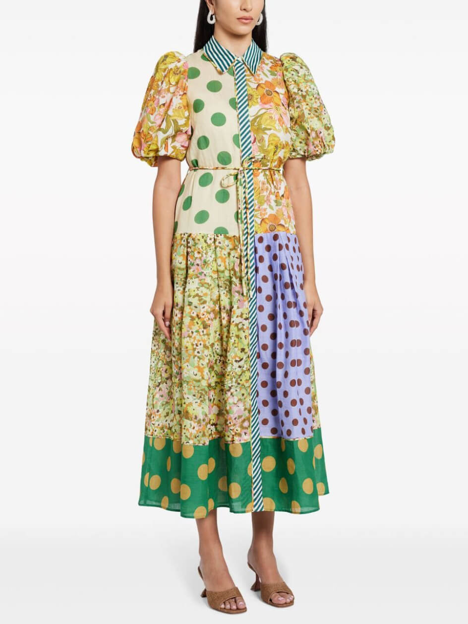 Exquisite Retro Floral Print Puff Sleeve Midi Dress Newgew Dresses