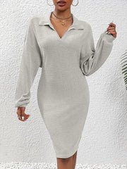 Knit Long-Sleeve V-Neck Bodycon Dress Newgew Dresses