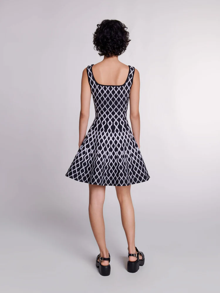 Mona Abstract Print Square Neck Mini Knit Dress Newgew Dresses