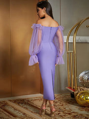 Off-Shoulder Mesh Sleeve Dress Newgew Dresses