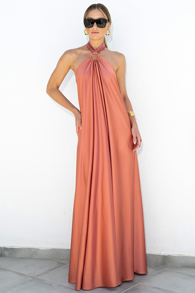 Satin  Elegant Maxi long Dress: Backless Halter Neck Newgew Dresses