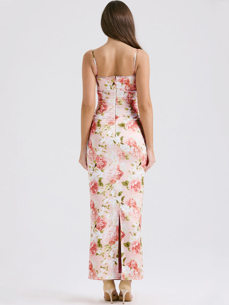Pink Peony Satin Maxi Dress Newgew Dresses