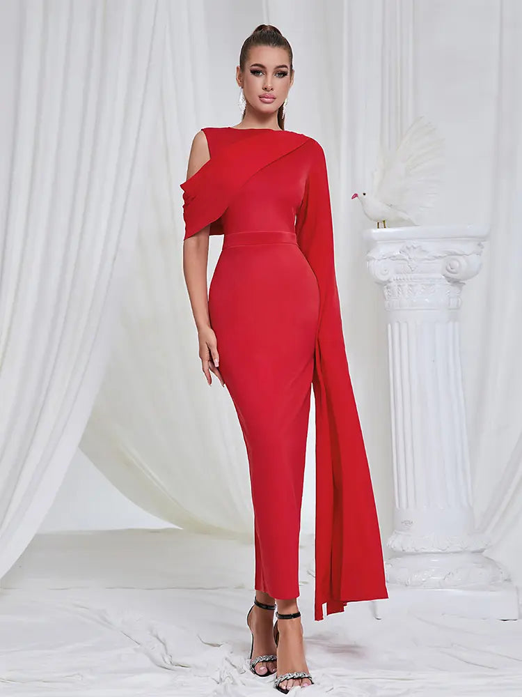 Asymmetrical Shoulder Slit Evening Dress Newgew Dresses