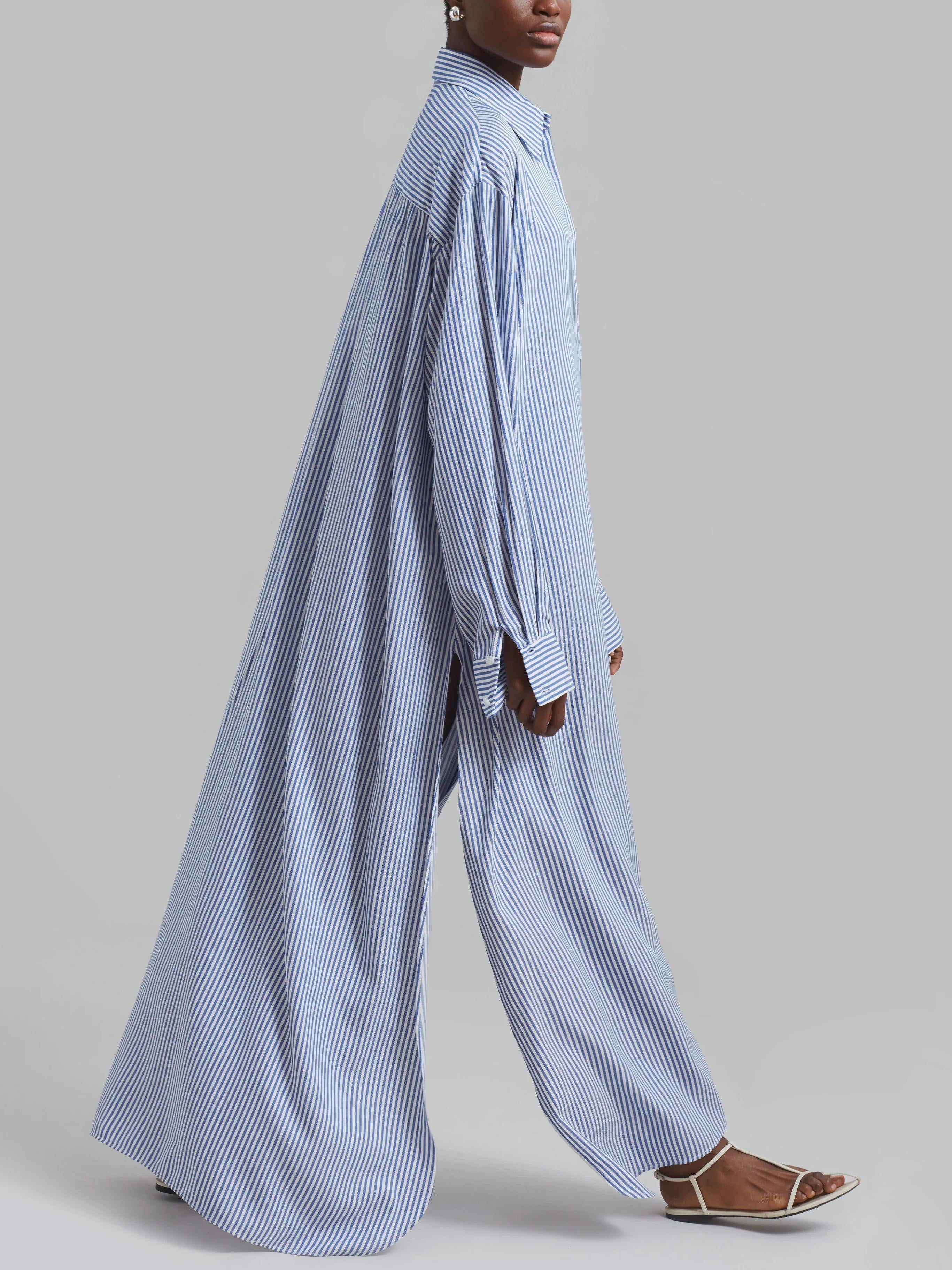 Avery Fluid Shirt Dress - White/Blue Stripe Newgew Dresses
