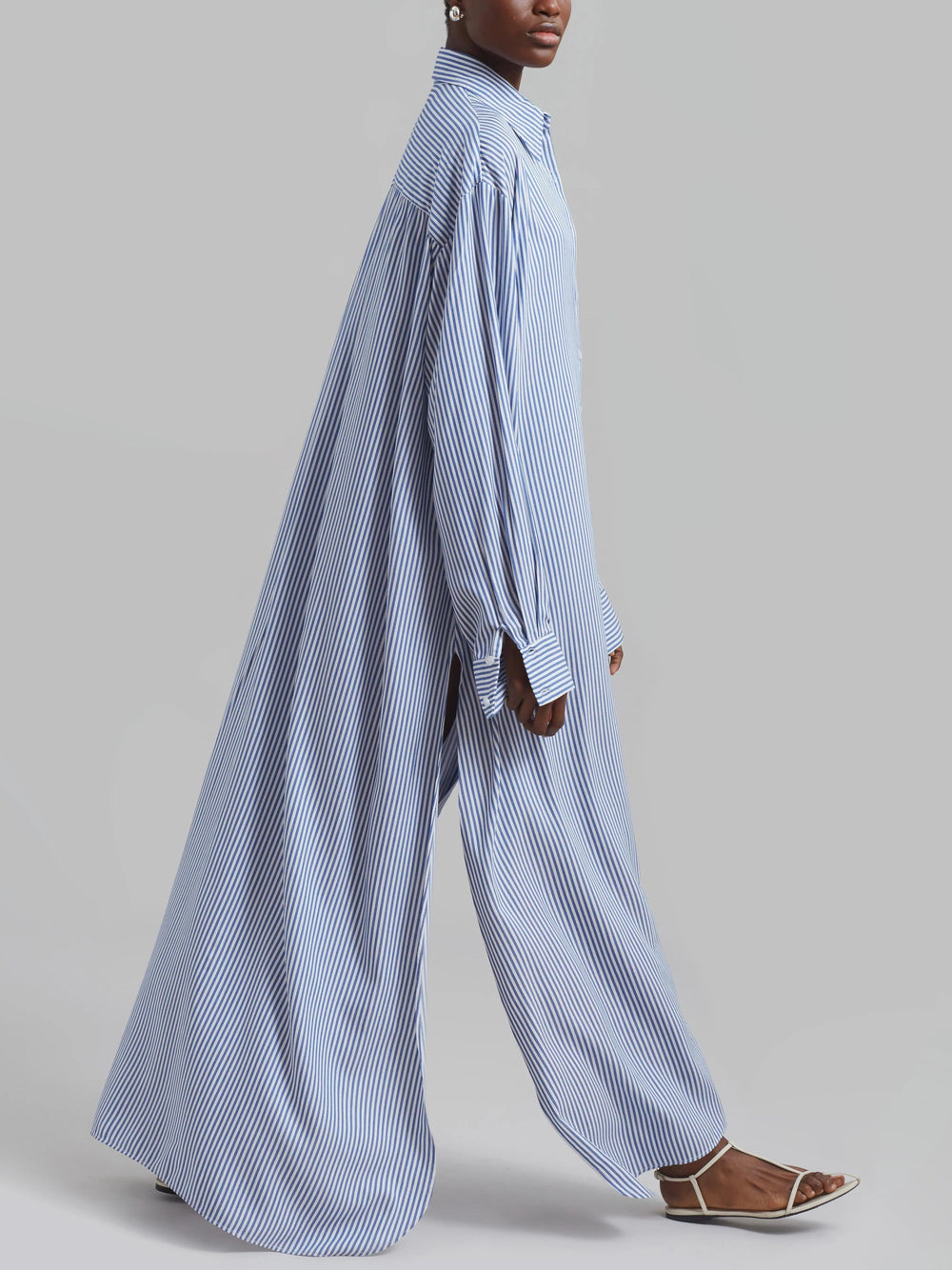 Avery Fluid Shirt Dress - White/Blue Stripe Newgew Dresses