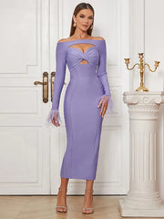 Off-Shoulder Feather Sleeve Dress Newgew Dresses