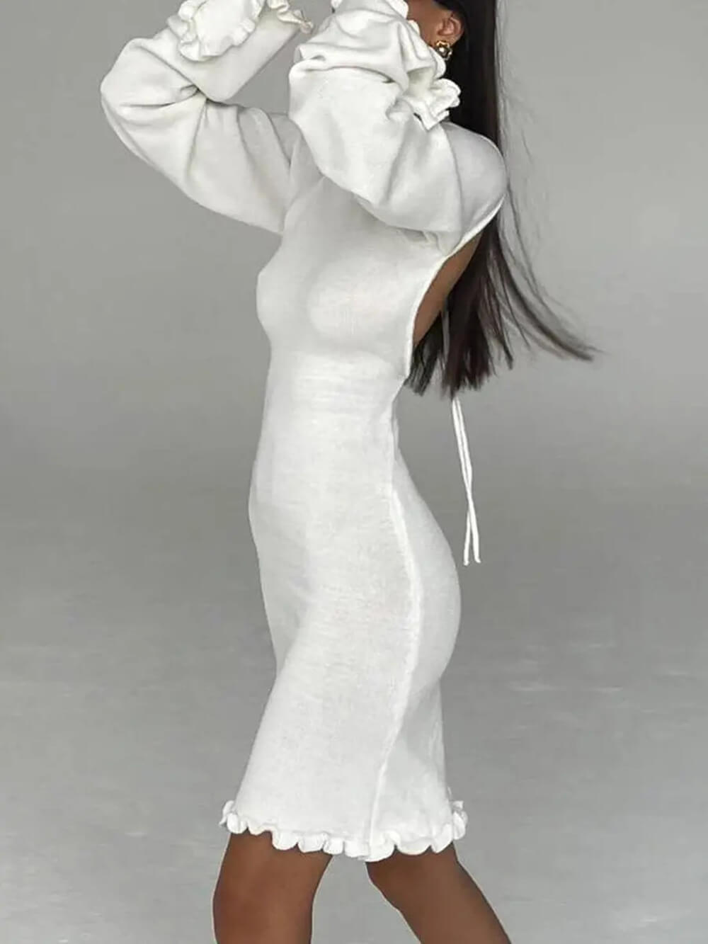 Round Neck Flounce Sleeve Short Dress Newgew Dresses