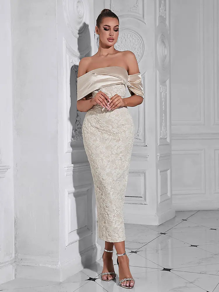 Strapless Back-Slit Jacquard Evening Gown Newgew Dresses