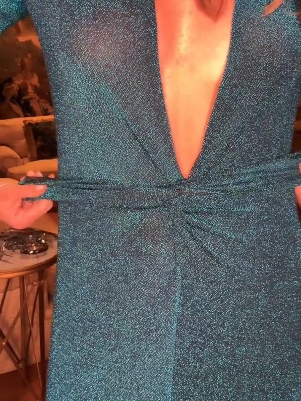Blue Lurex Deep V-Neck Maxi Dress Newgew Dresses
