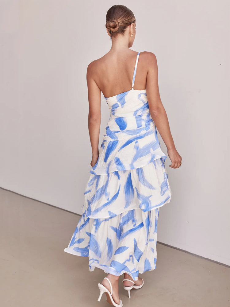 One-Shoulder Strappy Floral Print Dress Newgew Dresses