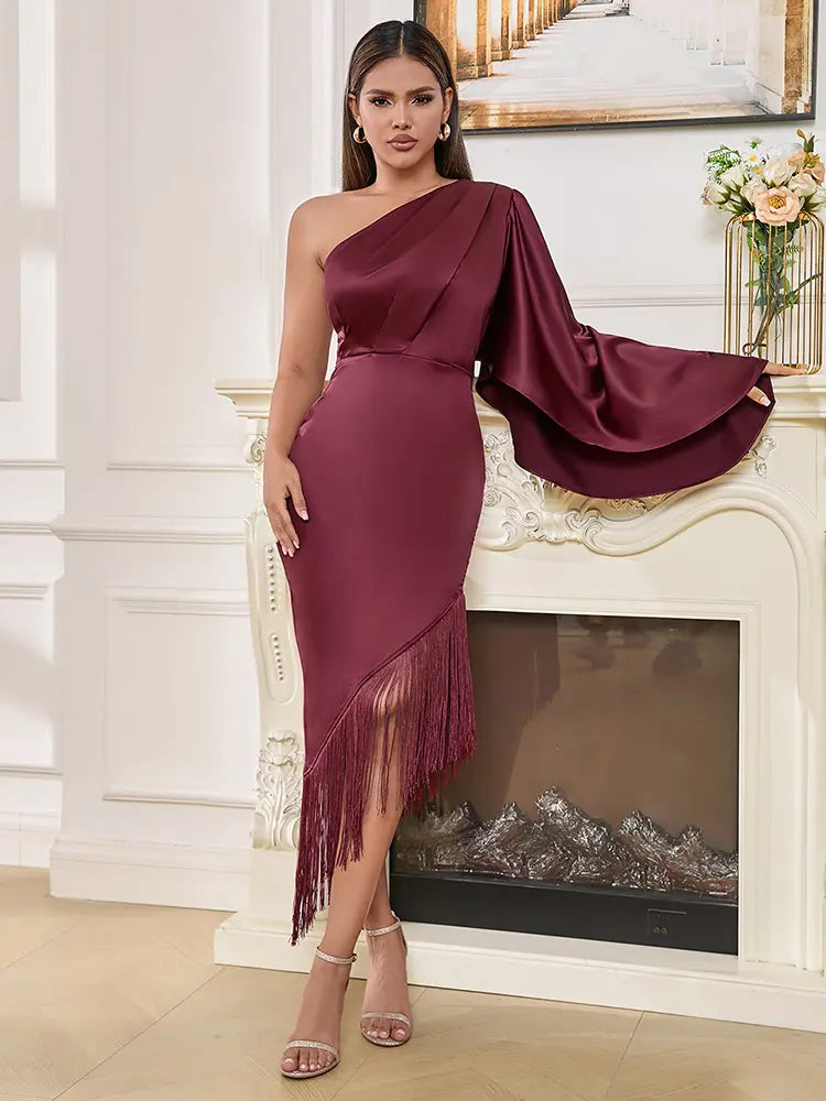 Asymmetrical One-Shoulder Tassel Dress Newgew Dresses