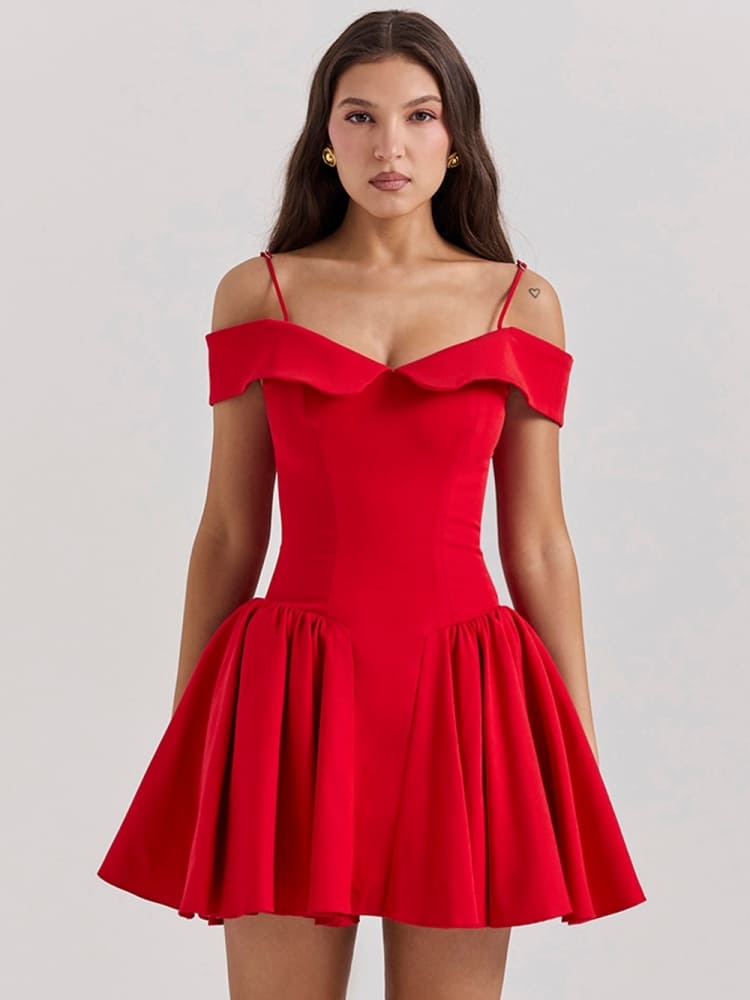 Scarlet Off-Shoulder Spaghetti Strap Mini Dress Newgew Dresses