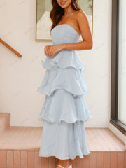Chic Strapless Backless Tiered Midi Dress Newgew Dresses