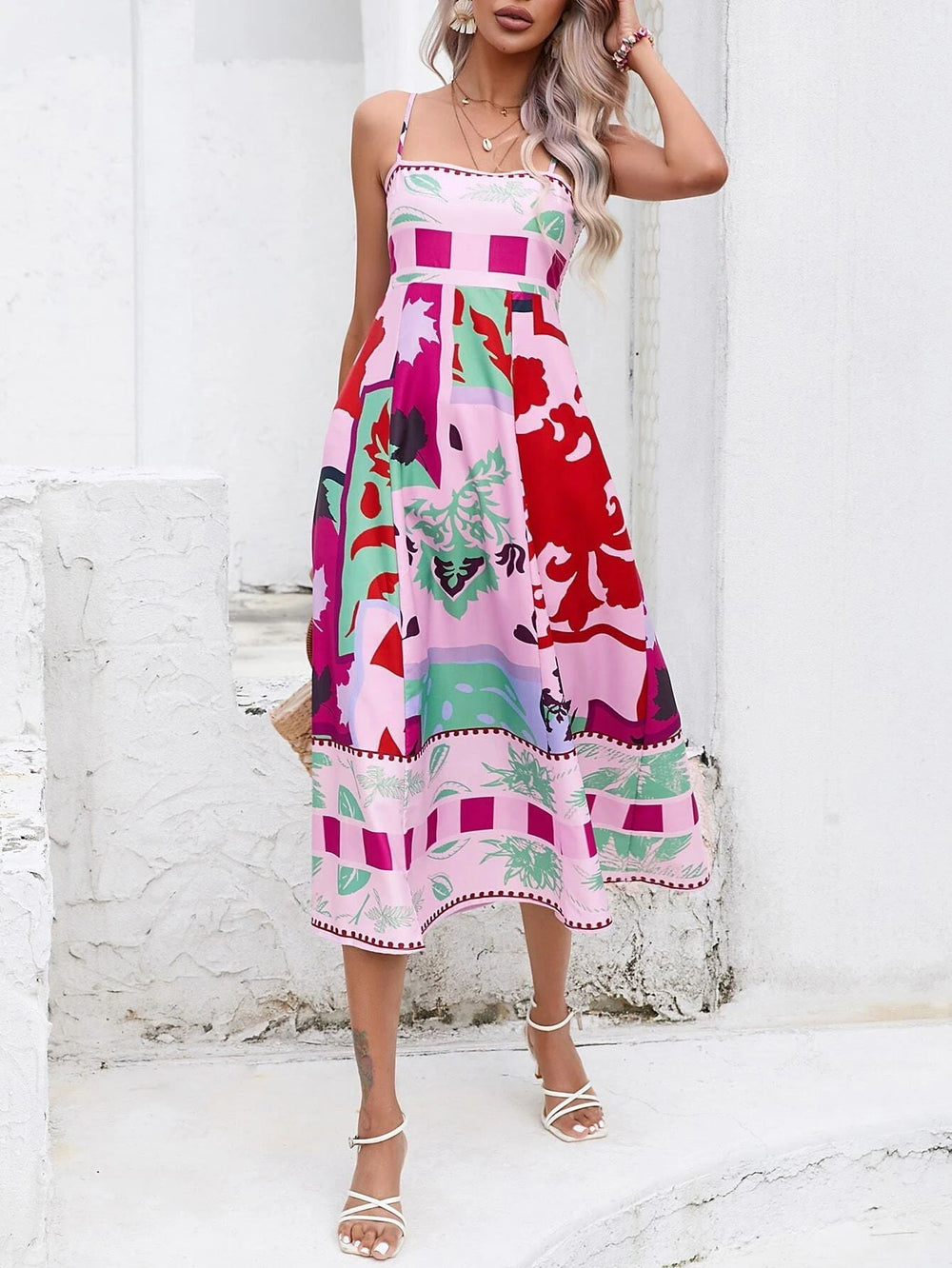 Patchwork Slip Maxi Dress: Abstract Colorful Printed Newgew Dresses