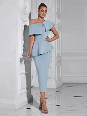 Blue Ruffled Off-Shoulder Dress Newgew Dresses