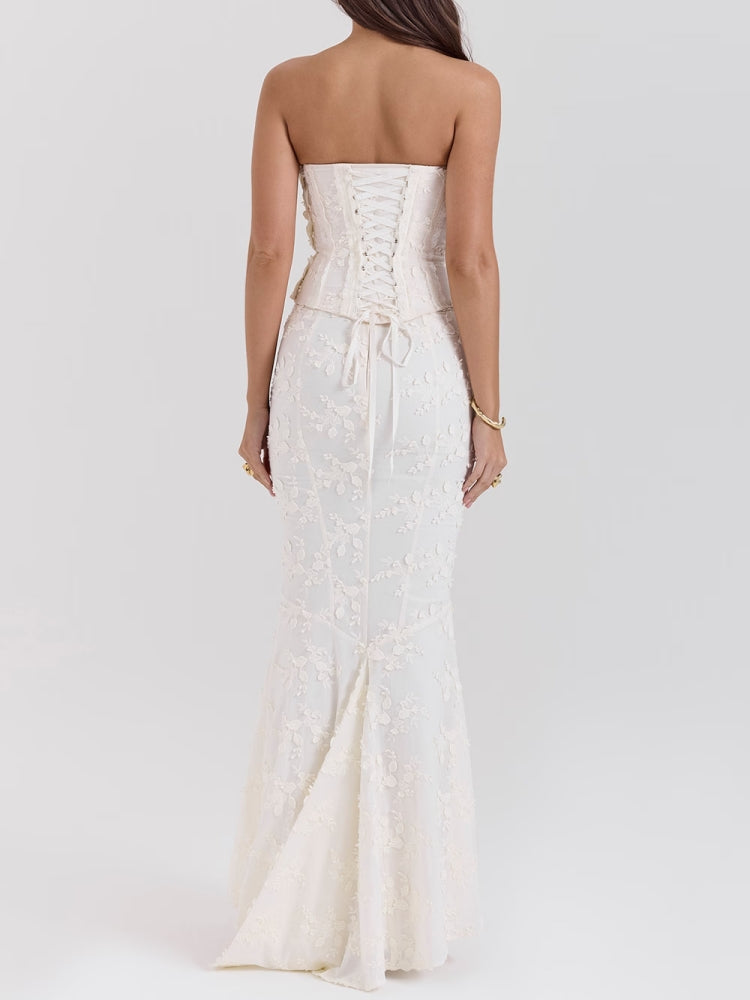 Embroidered Off-the-shoulder Backless Fitted Maxi Dress Newgew Dresses