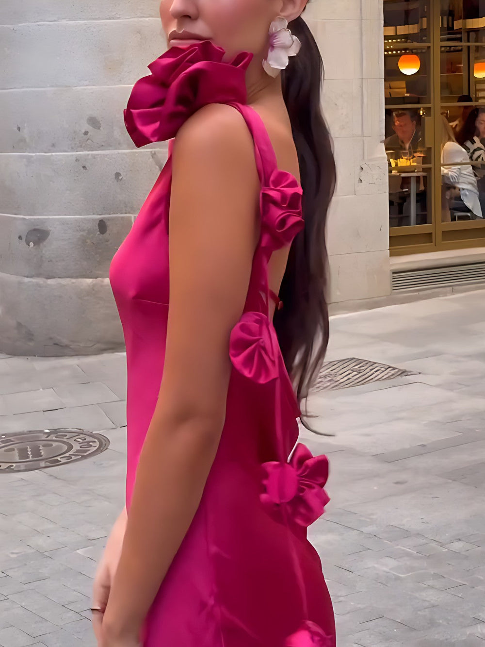Formentera Flower Satin Ribbon Maxi Dress Newgew Dresses
