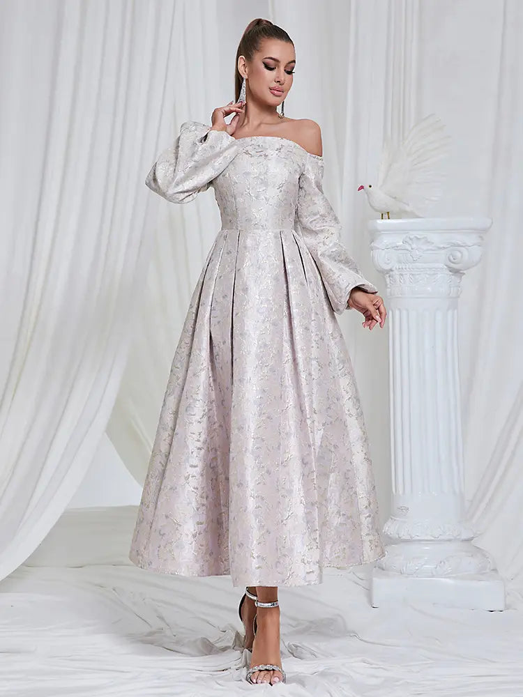 Off-Shoulder Jacquard Gown Newgew Dresses
