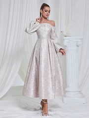 Off-Shoulder Jacquard Gown Newgew Dresses