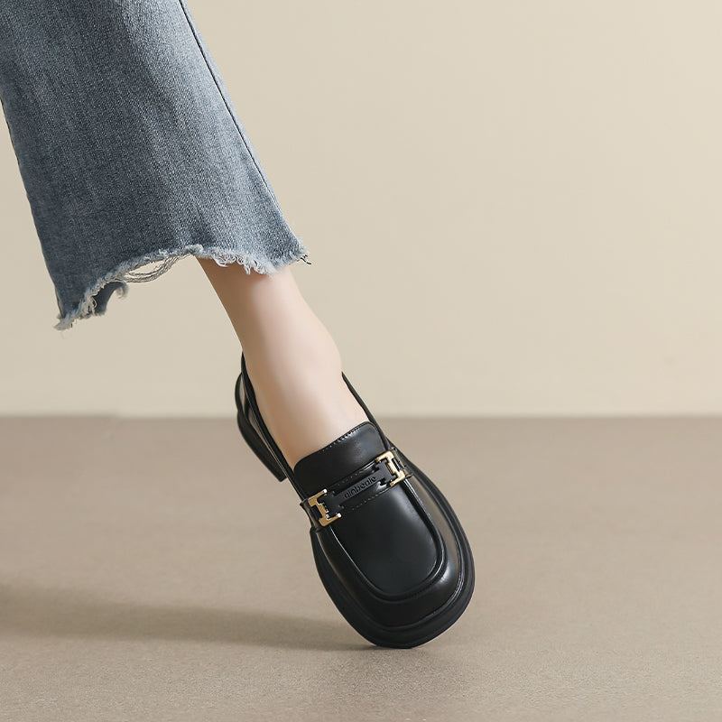 Women Retro Casual Soft Leather Thick Soled Loafers Newgew Shoes