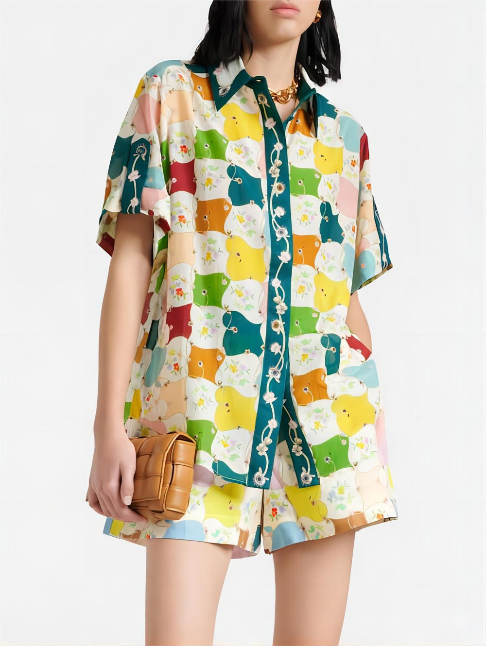 Fashionable Graffiti Print Shirt Shorts Set Newgew Dresses