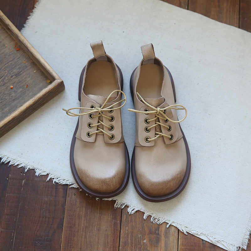 Women Retro Cowhide Leather Casual Shoes Newgew Shoes