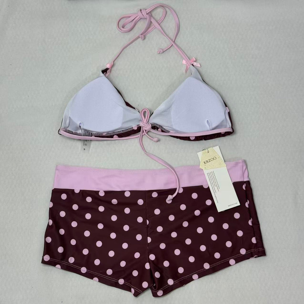 Dot-Pattern Two-Piece Strapless Swimsuit PinTow