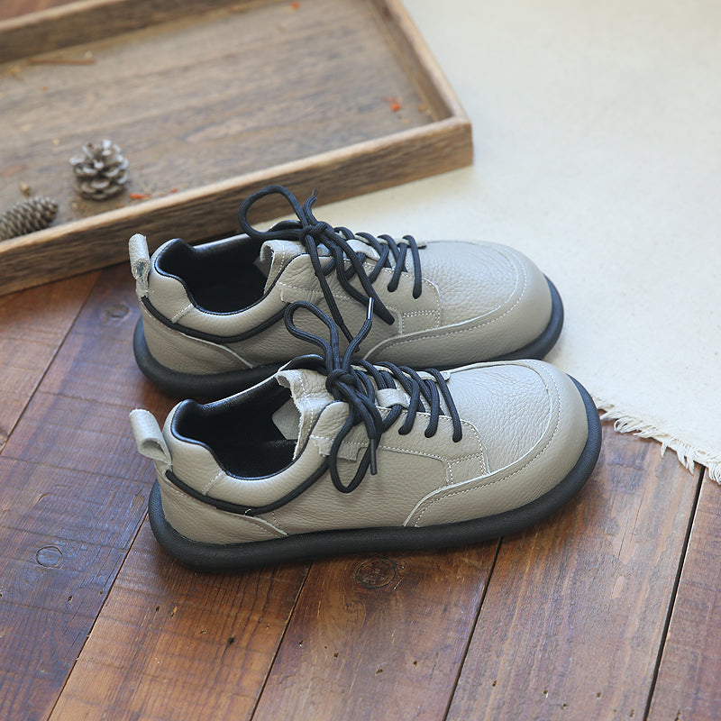 Women Retro Cowhide Patchwork Soft Casual Shoes Newgew Shoes