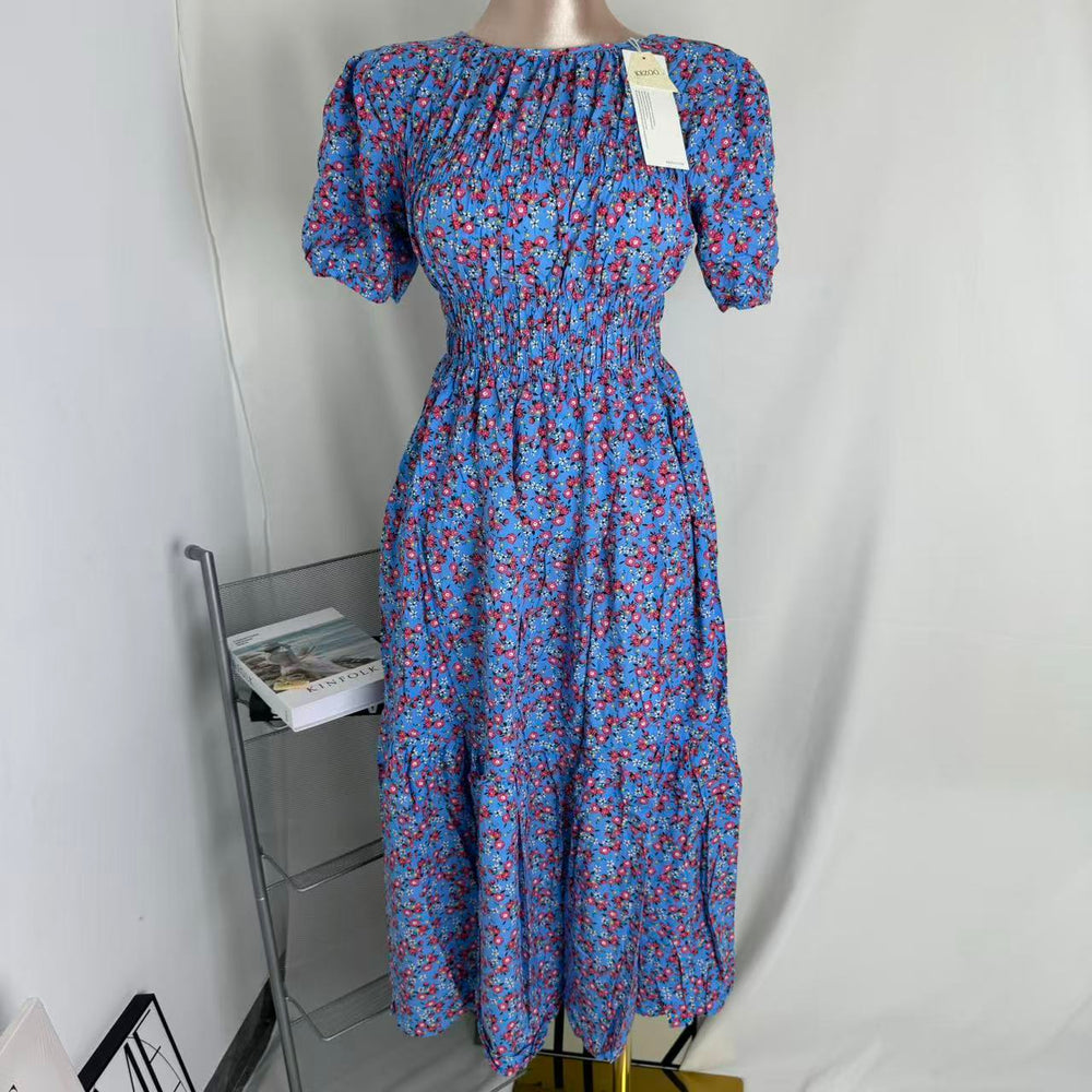 Floral Print Fitted Waist Long Dress PinTow