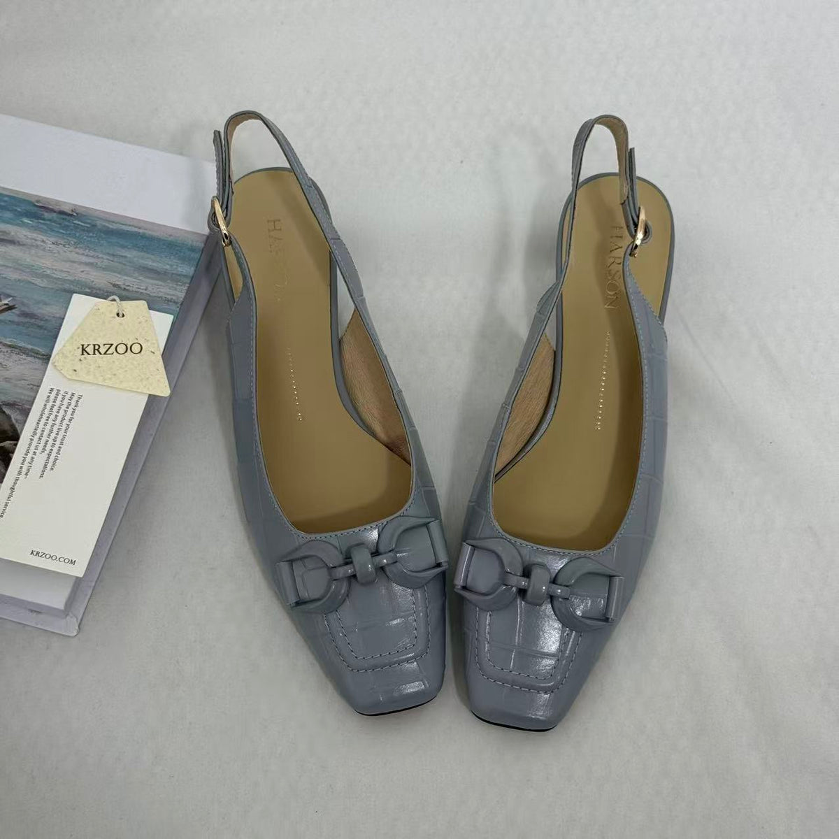 French-Style Square-Toe Block-Heel Slingbacks PinTow