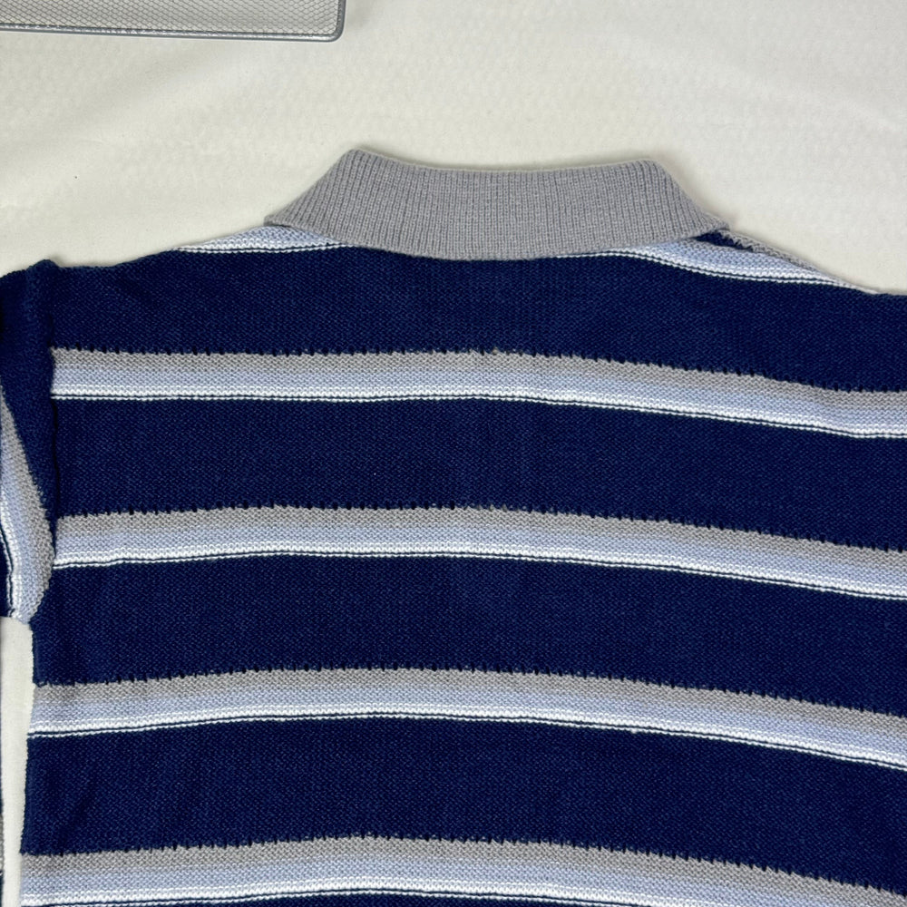 Striped Polo-Neck Relaxed Style Knit Top PinTow
