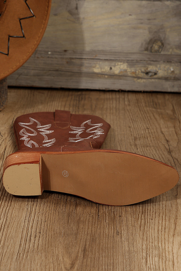 Retro Mid-Heeled Pointed Toe Western Cowboy Boots NewGew