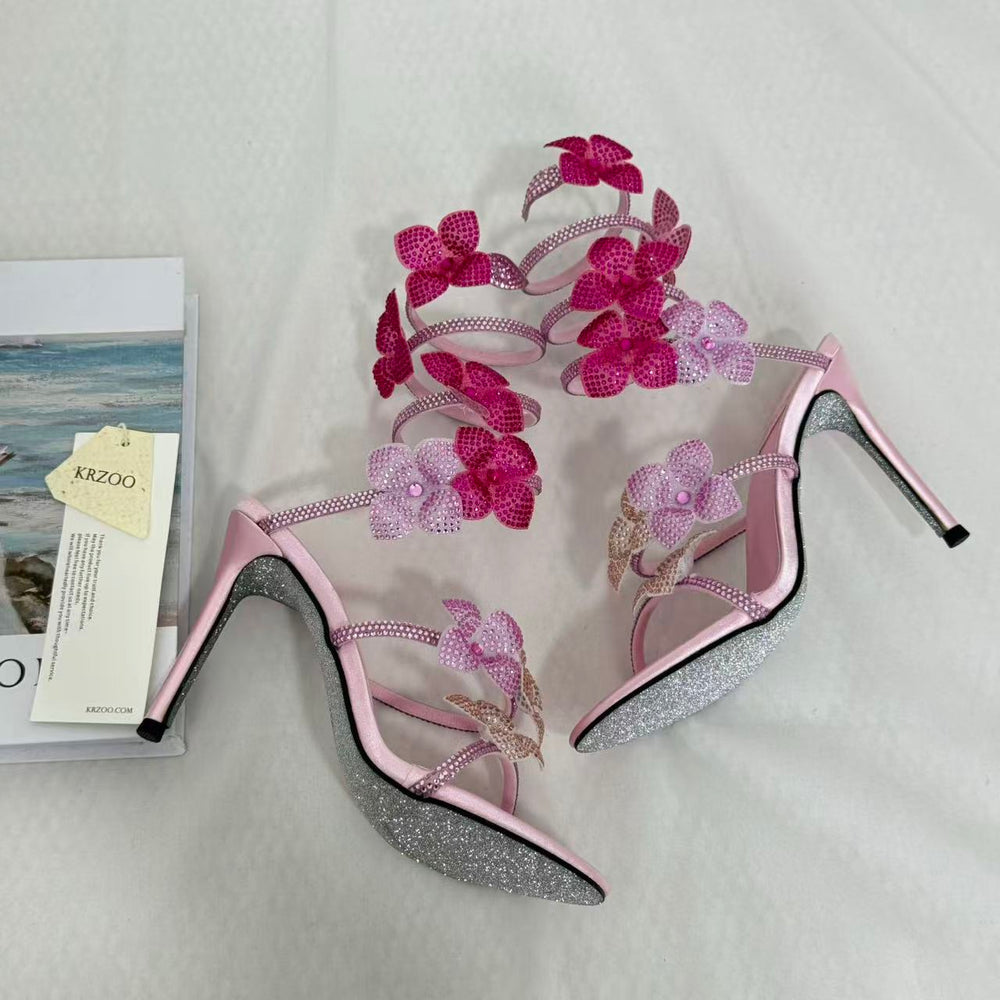 Square-Toe Crystal High Heels With Block Heels PinTow