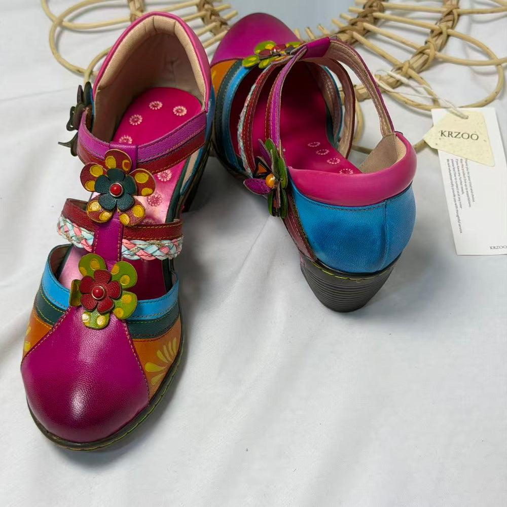 Floral Color-Block Wedge Heels PinTow