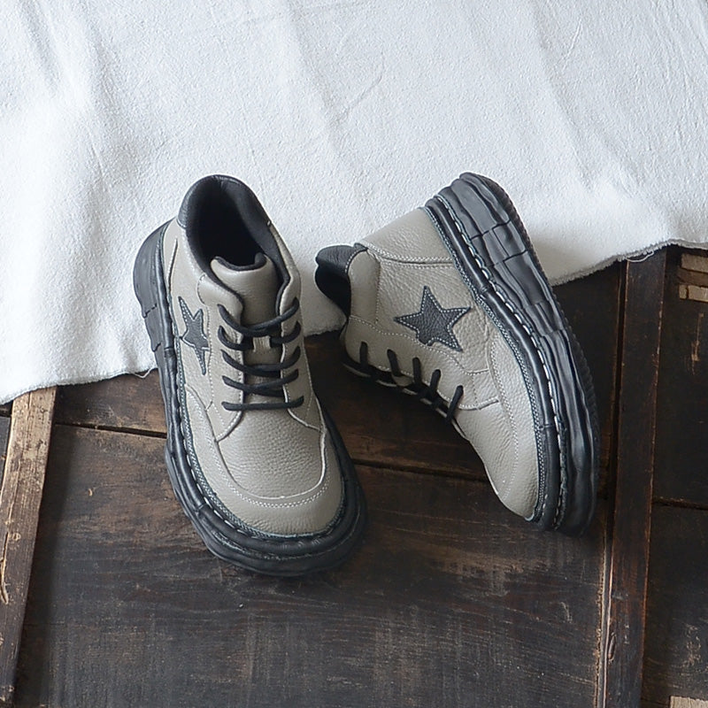 Women Retro Casual Leather Thick Soled Ankle Boots Newgew Shoes