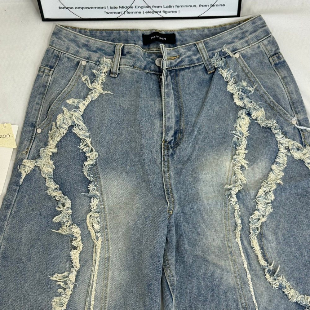 Vintage-Styled Cat Whisker Denim Shorts PinTow