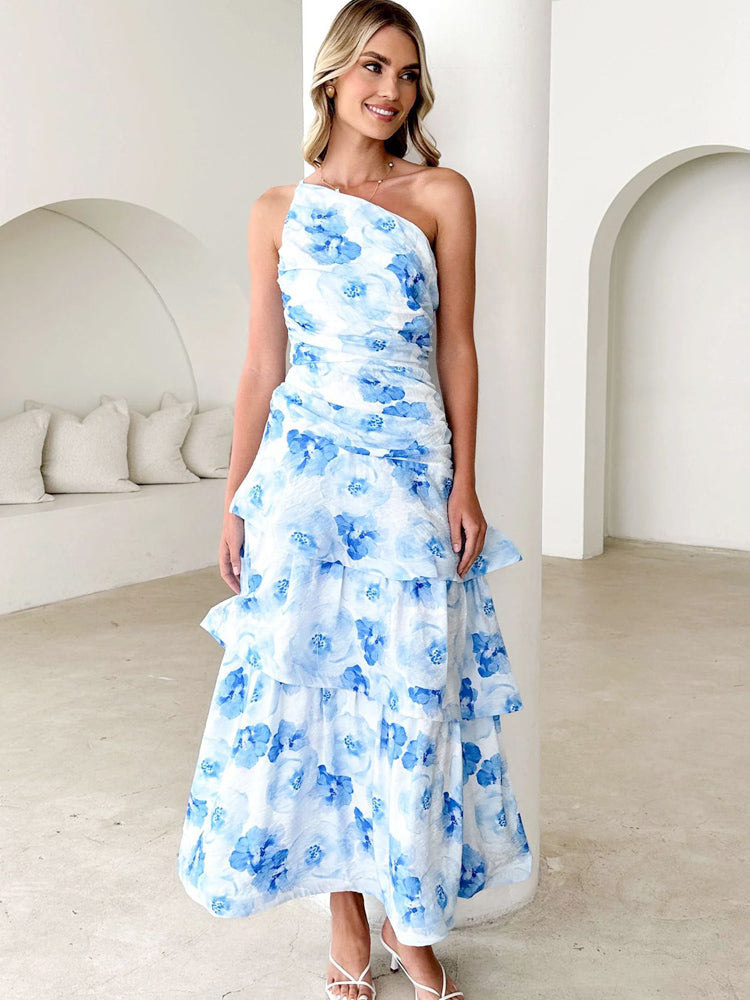 One-Shoulder Strappy Floral Print Dress Newgew Dresses