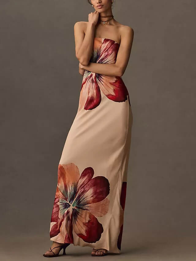 Fashionable Printed Tube Top Slim Fit Midi Dress Newgew Dresses