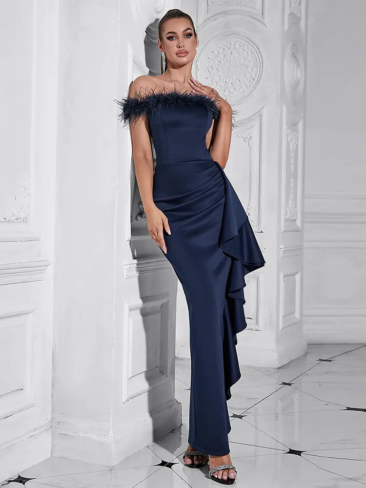 Off-Shoulder Ruffle Fitted Gown Newgew Dresses