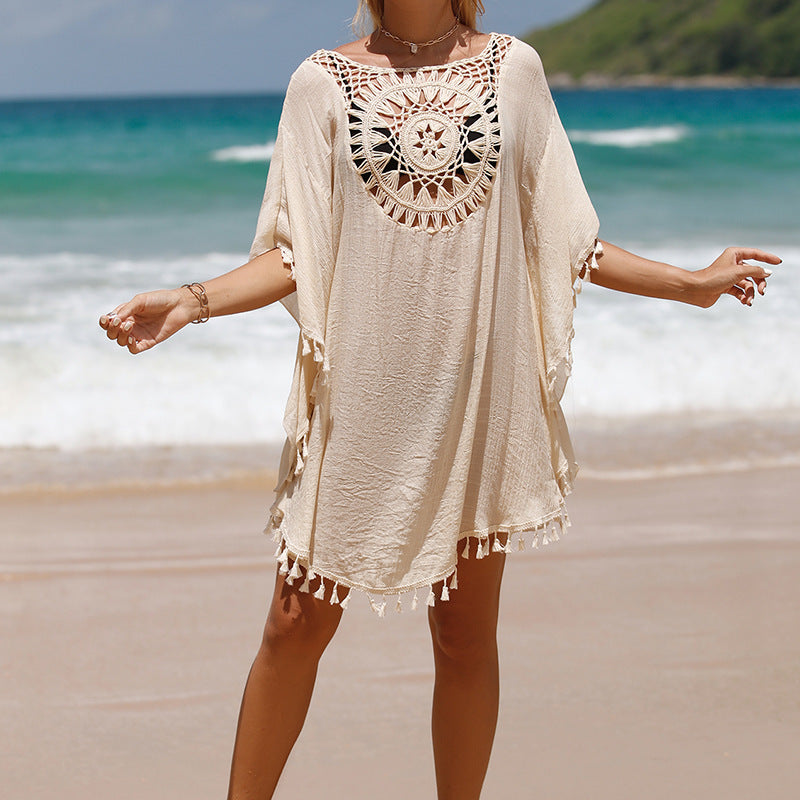 Hand Crochet Loose Fringe Sunflower Beach Blouse Cover Up Newgew Dresses