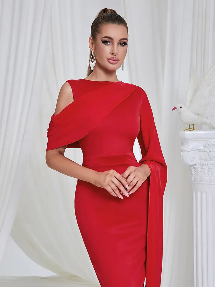 Asymmetrical Shoulder Slit Evening Dress Newgew Dresses