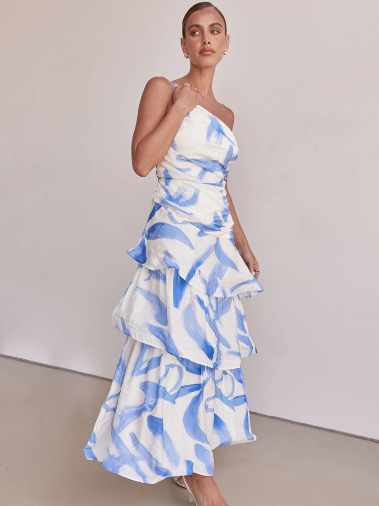 One-Shoulder Strappy Floral Print Dress Newgew Dresses