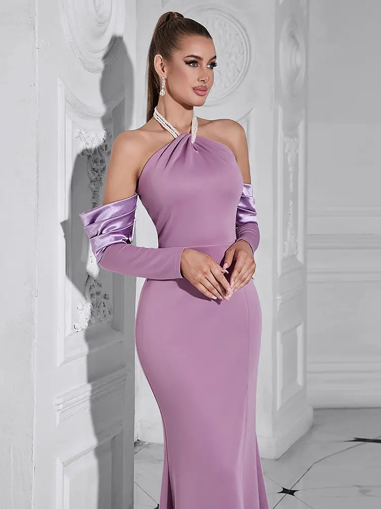 Pearl Halter Neck Long Sleeve Dress Newgew Dresses