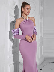 Pearl Halter Neck Long Sleeve Dress Newgew Dresses