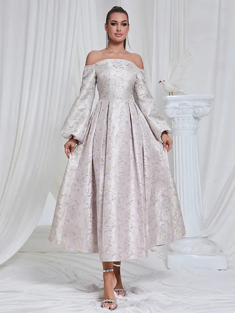 Off-Shoulder Jacquard Gown Newgew Dresses